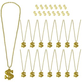 30PCS Dollar Sign Necklaces Plastic Necklaces for Kids Bling on Dollar Necklace Gangsta Hip Hop Casino Theme (30)