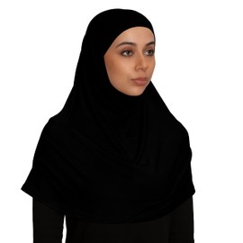 TheHijabStore.com Women's 2 Piece Amira Jersey Hijab - Soft Modal Stretch Head Scarf with Tube Under Scarf Cap Black