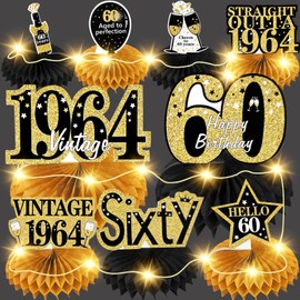 40th Birthday Table Decoration Black Gold, 9 Pieces Honeycomb Decoration Table Topper Set, 40th Birthday Decoration for Men and Women, Table Decoration for 40th Year Old 40th Birthday