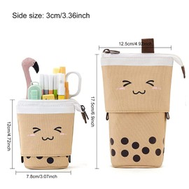 Cute Stuff for Teen Girls Cute Bags Standing Pencil Case Cute Telescopic Pen Holder Kawaii Stationery Pouch Makeup Cosmetics Bag for School Students Office Women (Brown)