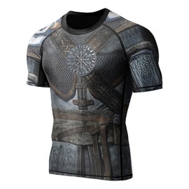HYPEWAVE Viking Armor Print 3D Never Fade Rash Guard, Mens Rash Guard Short Sleeve Gift On Birthday - XL