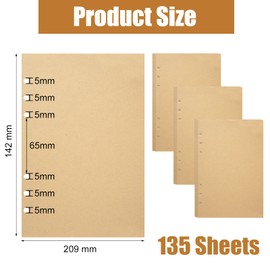 WhizNook 135 Sheets A5 Kraft Paper Refill Paper, A5 Paper 6 Holes Refill Inserts, Refill Paper A5 Refillable, Blank, Refillable Refill Paper for Notebook Diary Sketch Painting