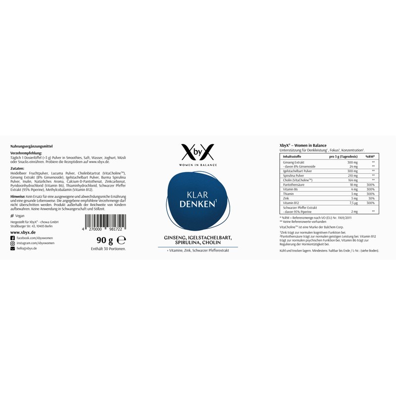 XbyX® Clear Thinking - Ginseng, Hedgehog Beard, Spirulina, Choline, B