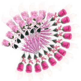 24 Pcs Soap Flowers, Roses, Individually Wrapped, Non-Withering, Gift (Pink x Red)