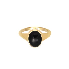 Elli Women's Oval Seal Ring with Onyx Gemstone in 925 Sterling Silver Gold-Plated, Silver, Onyx