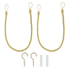PATIKIL Curtain Tiebacks Ropes, 2 Pack Decorative Tie Backs Braided Curtain Holdback Cord for Home Office Decor, with Screw Hooks & Bolts, Gold Yellow