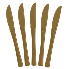Exquisite Gold Plastic Knives 50 Pcs Gold Knives Disposable Utensils Heavy Duty Plastic Cutlery Set Disposable Cutlery Sets Flatware Sets Silverware Set For Party Supplies & Party Tableware