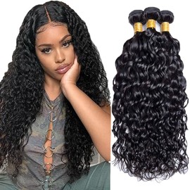 Hxxcoup Real Hair Wefts Blonde Human Hair Bundles Water Wave Hair Bundles Natural Black Blonde Human Hair 100 g/pc Double Weft Ectensions for Women with Minimal Smell 24 26 28 Inches