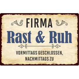 Decorative Tin Sign 20 x 30 cm Company Rast & Ruh Morning Closed Afternoon