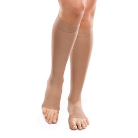 Ease Opaque Open-Toe Knee Highs - 20-30mmHg Moderate Compression Stockings (Sand, Medium Long)
