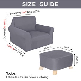 HunnmingRe Chair and Ottoman Covers Slipcover Set Armchair Cover T Cushion Chair Slipcover Milk Silk Sofa Furniture Protector Couch Soft for Armchair Ottoman(Gray)