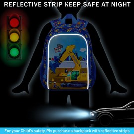 HPJGD Reflective Safety Toddler Backpack for Boys – Excavator Kindergarten Bookbag with Adjustable Straps, Lightweight Preschool Bag for Little Kids