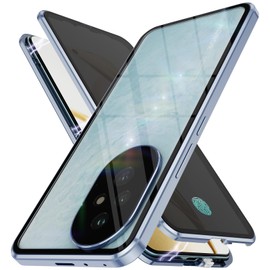 STARRYNOVA Privacy Case Compatible with Honor 200 5G, Front and Back Metal Magnetic Case, 360 Degree Protection with Anti-Peep Glass - Blue
