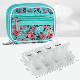 Pill Case Weekly Travel Pill Organizer for Purse with Removable 7 Day Pill Box Premium Neoprene Pill Container for Travel Purse Accessory, Vitamin, Supplement, Small Pieces Arrangement-Green