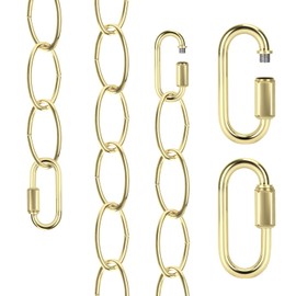 Kofuyni 6FT Elegant Gold Finish Chandelier Chain, Adjustable 72 Inches Pendant Light Fixture Metal Chain with 2 Detachable Link, Decorative Light Chain for Hanging Plants, Baskets, Bird Feeders, Lamps