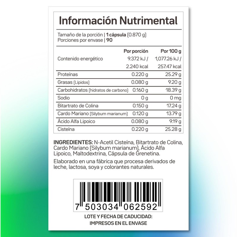 DX+PLUS 90 cápsulas de 870 mg con N-Acetil Cisteína, Bitartrato