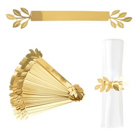 URROMA 50 Pcs Gold Leaves Napkin Buckle, Reflective Gold Leaf-Shaped Paper Napkin Holder Rings for Dinner Party Celebration Table Decor