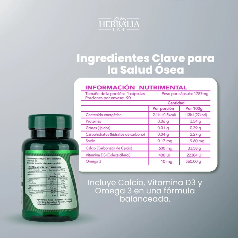 Herbalia Lab Calcio Max 600 Con Vitamina D3 Y Omega