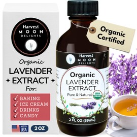 Organic Lavender Extract for Baking, Ice Cream, Drinks, and Candy - 2 oz - Water-Soluble - By Harvest Moon Delights - Pure Lavender Flavoring, Food Grade