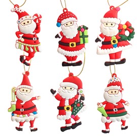 6pcs Christmas Ornaments Cute Santa Claus Xmas Tree Decorations Santa Plastic Figurines Ornaments with Red Santa Claus for Christmas Tree Hanging Party Ornaments DIY Decor 3 Inch Tall