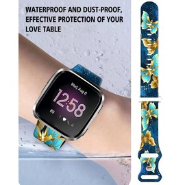 WLPFSAHF Watch Bands Compatible for Versa 2/ Versa/Versa Lite Bands for Women Men, Soft Silicone Cute Fadeless Sport Strap Replacement for Versa SE Lite,Blue Gold Butterfly