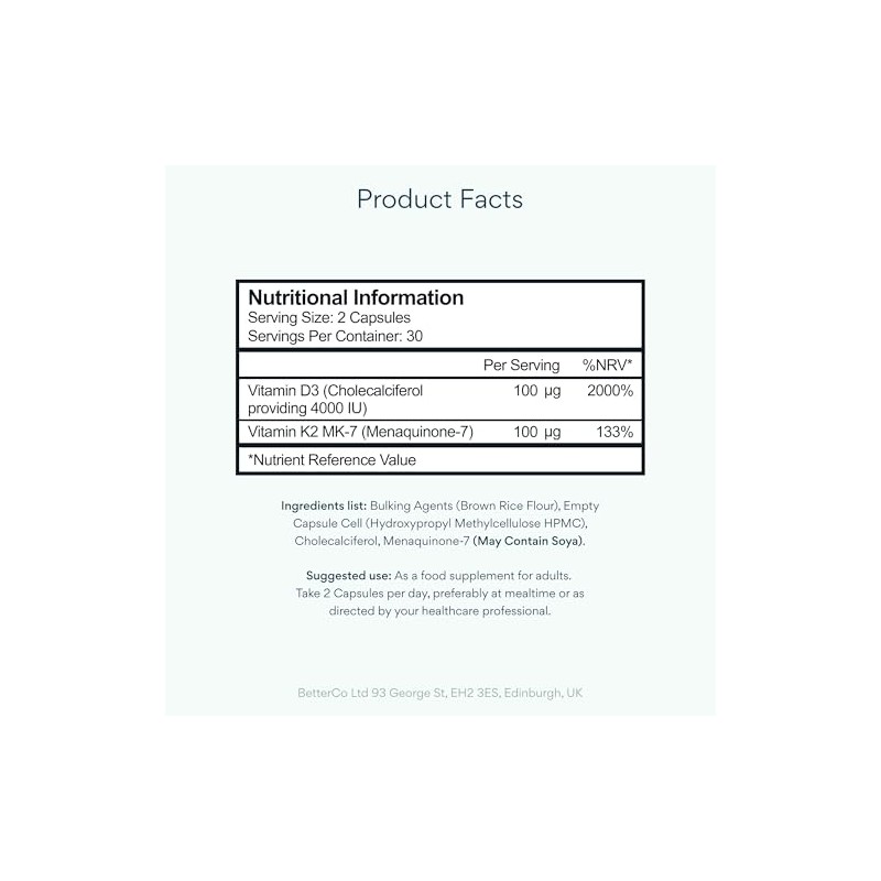 Bettervits Vitamin D3 4000IU with K2 MK-7 Supplements | 60