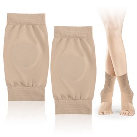 NQEUEPN Ice Skating Socks, Padded Skate Socks Sleeve Ankle Protector Elastic Breathable Sweat-Absorbing Ice Skate Guards Ankle Pads Support Protection for Boots, Skates, Cleats, Braces (Beige)