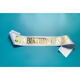 Conggluuo 30th Birthday Sash, '30 BIRTHDAY KING' Birthday Sash for men White Sash with Gold Foil Letter 30th Birthday sash for men Party Decorations Favors White Gold