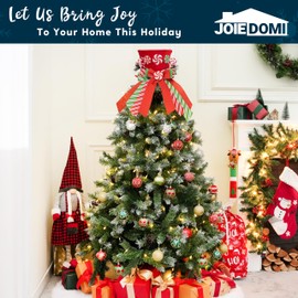 JOIEDOMI 20 Inch Christmas Tree Topper Hat, Red Hat Tree Topper with Candy Cane Ribbon, Christmas Tree Topper Bow Top Hat Christmas Tree Topper for Chtistmas Tree Winter Decor Indoor Decorations