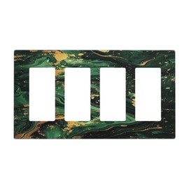 Green/Gold Modern Abstract Luxury Marble 4 Gang Wall Plates Outlet Covers Quad Rocker Light Switch Cover Plate Decorative Switch Plates GFCI Electrical Faceplate for Bathroom Bedroom 4.5 X 8 IN
