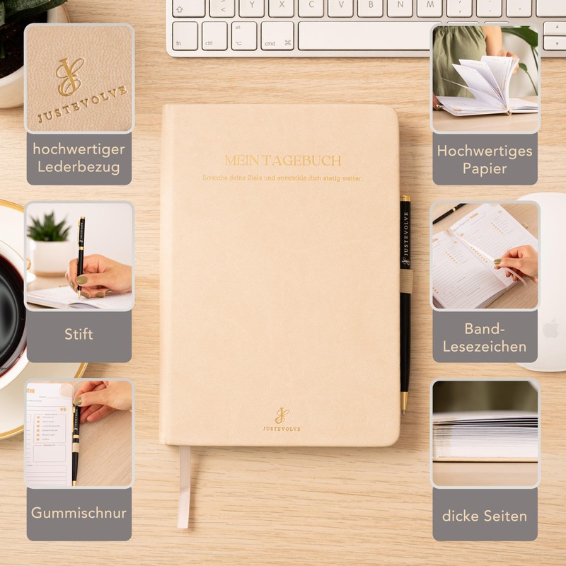 JUSTEVOLVE My Diary Mindfulness Success Journal - Self-Reflection Gratitude Diary