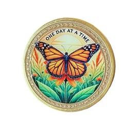 Orange Monarch Butterfly Field Sunrise One Day at A Time Medallion Serenity Prayer Chip