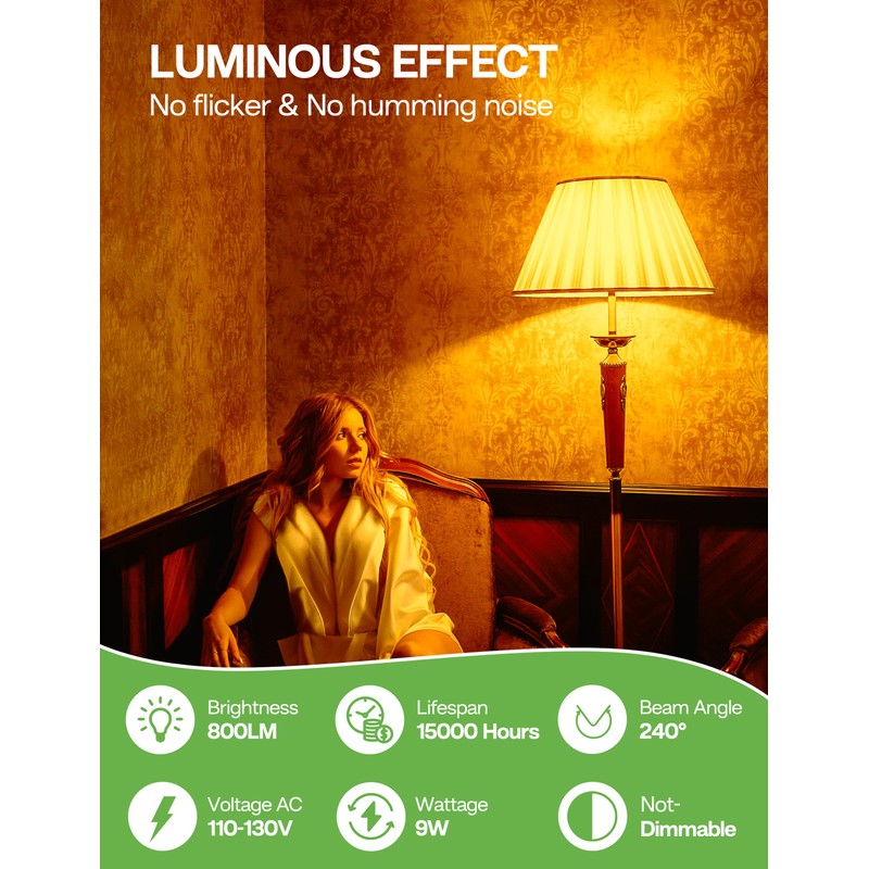 Eastiya Amber Light Bulbs for Sleep: 9W Amber Warm 1800K,