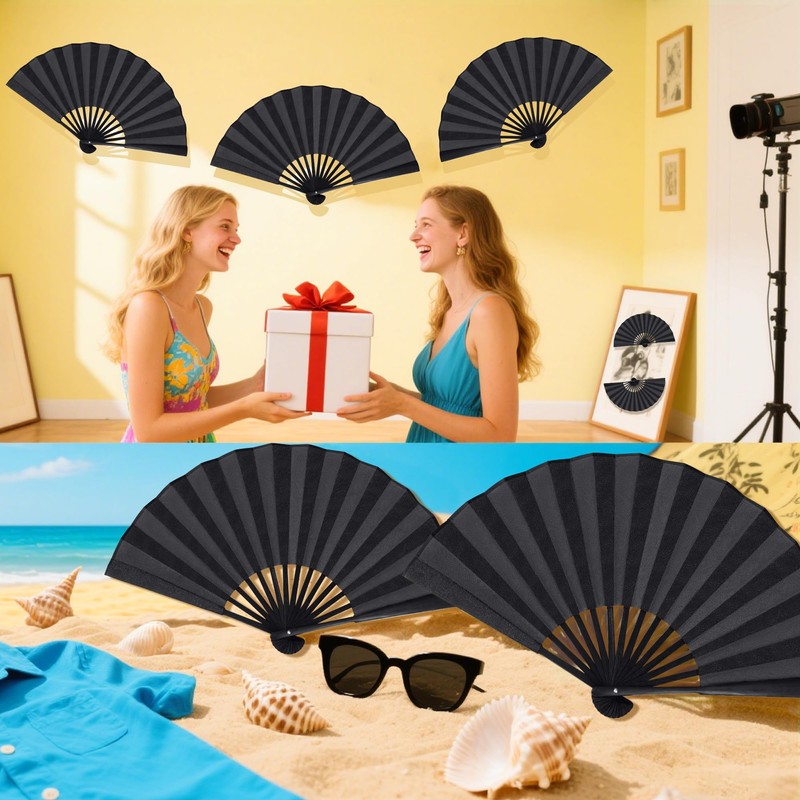 choyaxo 4 Set 13 inches Black Folding Hand Fan Large
