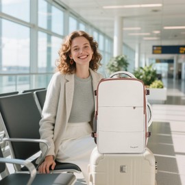 Taygeer Easyjet Cabin Bag 45x36x20 Underseat, Travel Backpack Women, Carry On Backpack for Airplane, Luggage Rucksack for Plane, Hand Luggage Bag, Laptop Rucksack with Separate Shoe Pouch, Khaki White