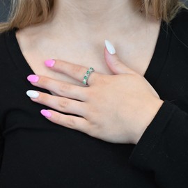 Tirafina Lab-Created Emerald and Lab-Created White Sapphire Band Ring, Alternating Stones, Sterling Silver, (3.5mm stone)