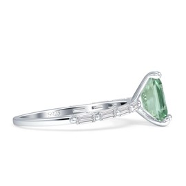 OMRANII Natural Green Amethyst Prasiolite Size-8 Art Deco Emerald Cut Solitaire Vintage Style Sparkling Baguette Wedding Engagement Ring Solid 925 Sterling Silver