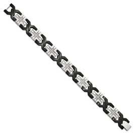 The Black Bow 14mm Stainless Steel, Black Plated & CZ Cross Link Bracelet, 8.25 Inch