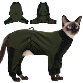 Hjyokuso Cat Clothing, 4-Legged Warm Cat Coat, Kitten Hair Sticky Onesie, Post Surgery Suit, Breathable Fabric, Reduces Shedding Spread, Ideal for Training and Anxiety Relief, Green, M