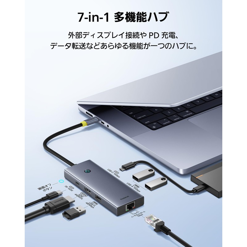Baseus USB-C Hub 7-in-1 4K (60Hz) HDMI Hub 10Gbps High