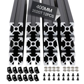 12pcs 400mm T Slot 2020 Aluminum Extrusion European Standard Anodized Linear Rail for 3D Printer Parts and CNC DIY Black