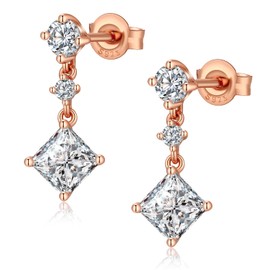 jiamiaoi Earrings Hanging 18 Carat White Gold Plated Earrings Silver 925 with Stone Hanging Women's Earrings Silver Hanging Earrings Gold-Plated Earrings Women's Drop Earrings Long Hanging, Silver