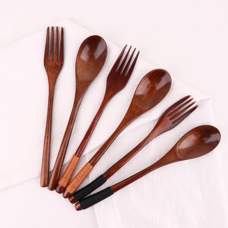 Cutlery 3PCS Fork Chopsticks Spoon Set Portable Tableware Chinese Wooden