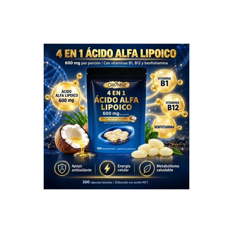 Gwynne Ácido Alfa Lipoico 600mg Suplemento Antioxidant Energía Apoyo Metabolismo