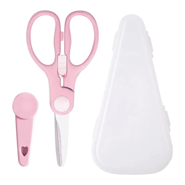 ATB Portable Baby Food Scissors Toddler Feeding Shears with Safety Lock, Food Grade Stainless Steel Material Food Supplement Scissors Suitable for Chicken Poultry Fish Meat Herbs noodles (Pink)