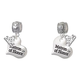 Delight Jewelry Silvertone Large Matron of Honor Heart - I Love You/Love You More Charm Beads (Set of 2)