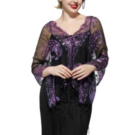 SWEETV Women's 1920s Peacock Shawl Wraps,Sequin Flapper Evening Shawls for women Formal/Party/Wedding/Formal/Harlem night,1920s Accessories for Women,Purple