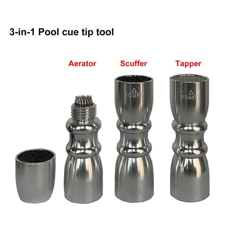 SINOBILLIA Pool Cue Tip Tool with Scuffer (Silver), 3-in-1 cue