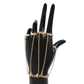 Fuqimanman2020 Punk Adjustable Chain Finger Rings Bracelet Hand Harness Layered Stackable Gothic Cool Statement Cosplay Biker Jewelry for Women Men-Gold A