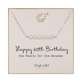 Sterling 60th Birthday Gifts for Women, Sterling Silver 6 Freshwater Pearl Bar...